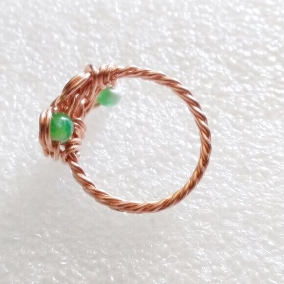 Wire Wrapped Copper & Bright Green Fire Agate Ring - Size 7 - Spring Summer Boho - Picture 3 of 11